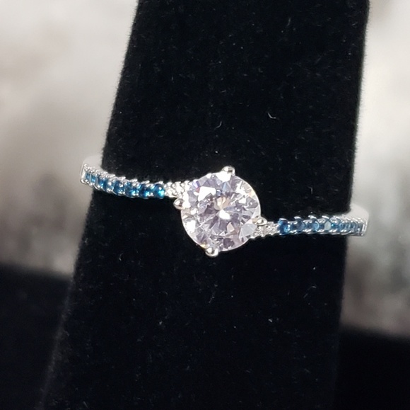 Silver Round Cubic Zirconia Created Nano Sapphire - Picture 3 of 8